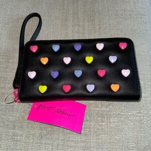 Betsey Johnson Multicolor Heart Studded Black Wristlet